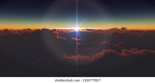 fly above clouds sunset