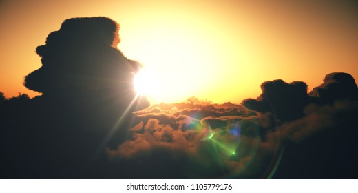 fly above clouds sunset