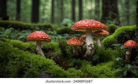 fly agaric on moss-covered forest floor - Powered by Shutterstock