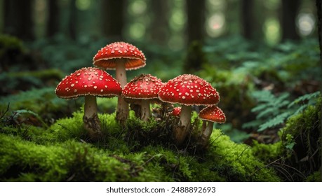 fly agaric on moss-covered forest floor - Powered by Shutterstock