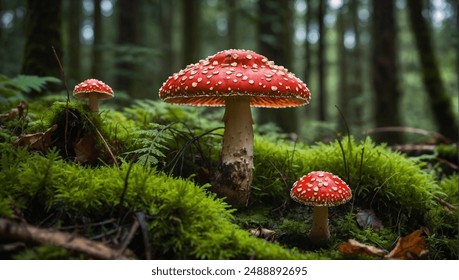 fly agaric on moss-covered forest floor - Powered by Shutterstock