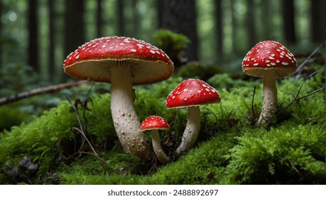 fly agaric on moss-covered forest floor - Powered by Shutterstock