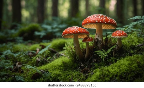 fly agaric on moss-covered forest floor - Powered by Shutterstock