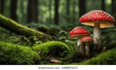 fly agaric on moss-covered forest floor - Powered by Shutterstock