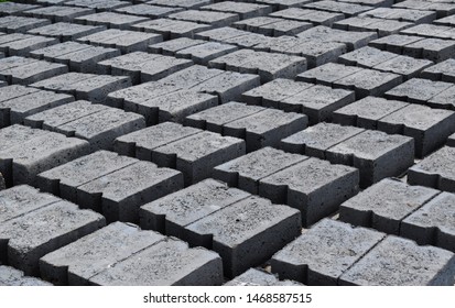 Fly Ash Bricks Drying Outdoors In Line 