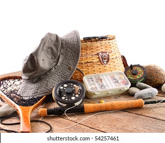 Fly Fishing Equipment On White Background