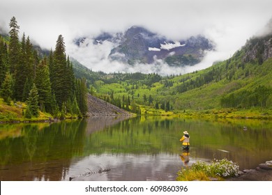 Fly Fishing At Maroon Bells, Colorado