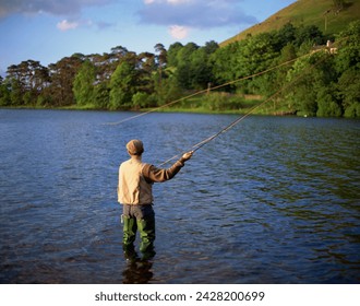 Fly fishing on the river dee, grampians, scotland, united kingdom, europe - Powered by Shutterstock