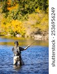 Fly fishing for rainbow trout in October on the Boise River in Boise, Idaho