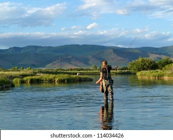 Fly Fishing In A Spring Fed Creek In Idaho