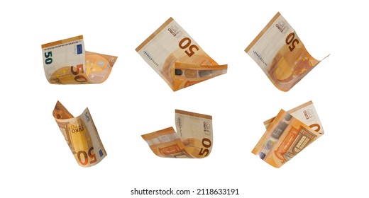 Flying 50 euro cash banknotes isolated on white background - Shutterstock ID 2118633191