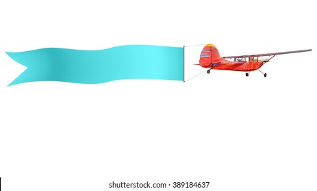 Flying advertising banners pulled by light planes, aircraft pulling advertisement banner isolated on white background. This has clipping path.
