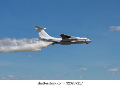 Flying Aerial Firefighting Pour Water Over The Fire