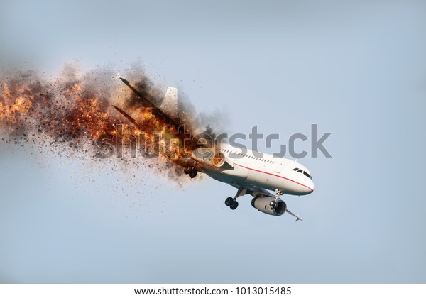 flying aircraft with exploding aero engine just\
before air crash