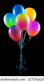 flying balloons isolated on a black background