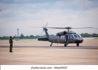 Flying Black Hawk In Empty Sky