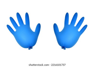 Flying Blue Rubber Surgical Glove As A Balloon On White Background. Minimalism Concept.