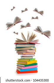 Flying Books On White Background