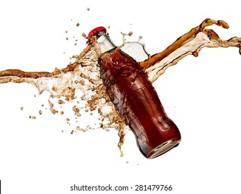 Flying Brown Soda Water Bottle Splash 