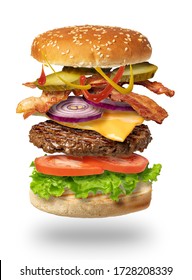 Flying burger isolated on a white background