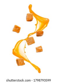 Flying Caramel Candies With Caramel Splash