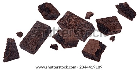 Flying chocolate brownie isolated on white background with clipping path
