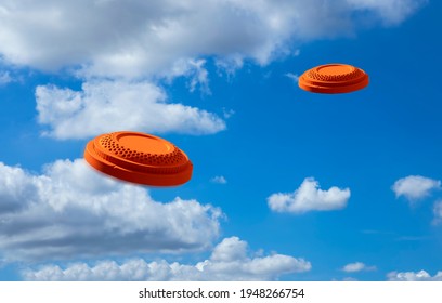 Flying Clay Disc Target Shooting On The Blue Sky , Clay Pigeon Targets Game