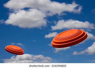 Flying Clay Pigeon Target In The Blue Sky Background , Shotgun Shooting Game