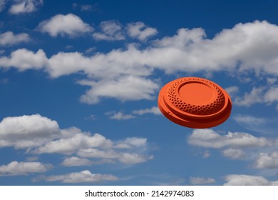 Flying Clay Pigeon Target In The Blue Sky Background , Shotgun Shooting Game