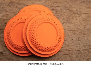 Flying Clay Pigeon Target On Wooden Background , Shooting Game