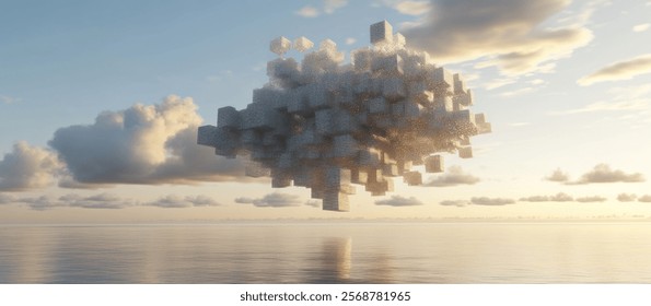 flying cloud made from cubes with data inside, on a light background. 
