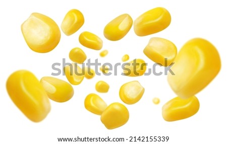 Flying corn seeds, isolated on white background