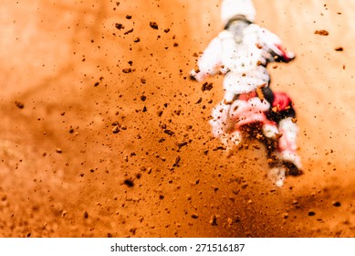 Flying Debris From A Motocross In Dirt Track