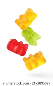 Flying delicious jelly gummy bears, isolated on white background - Shutterstock ID 2172835327