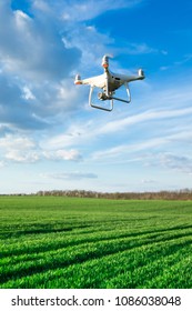 Flying Drone Above The Wheat Field