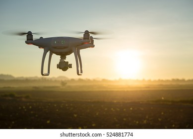 Flying Drone Above The Wheat Field