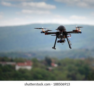 Flying Drone With Camera On The Sky 