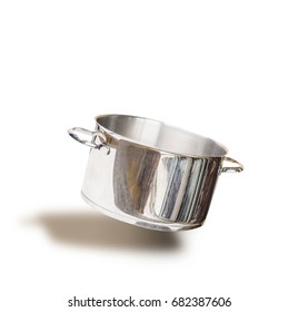 Flying Empty Cooking Pot , Isolated On White Background, Front View