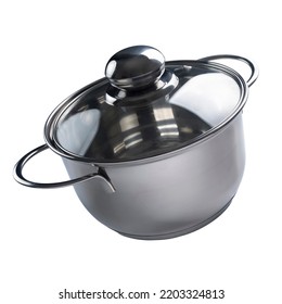 Flying Empty Cooking Pot With Lid Isolated On White Background, Eco Utensils