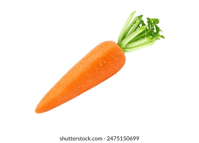 Flying fresh carrot has water drop isolated on white background , clipping path.