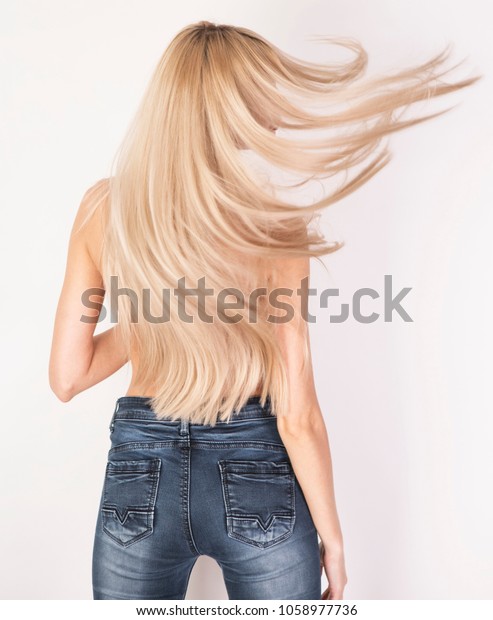 Flying Healthy Straight Long Blonde Hair Beauty Fashion Stock Image