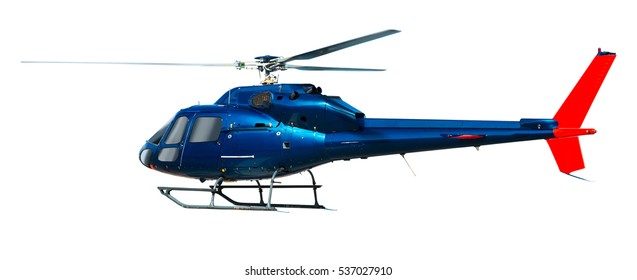 Flying helicopter isolated on white background