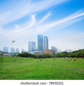 flying kites in the park