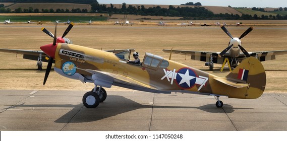 Flying Legends Air Show, Imperial War Museum, Duxford, Cambridgeshire. UK.14-15 July 2018. Curtis Wright P40 F Warhawk. American World War Two Fighter.
