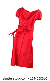 Flying Long Red Satin Dress With Short Sleeves