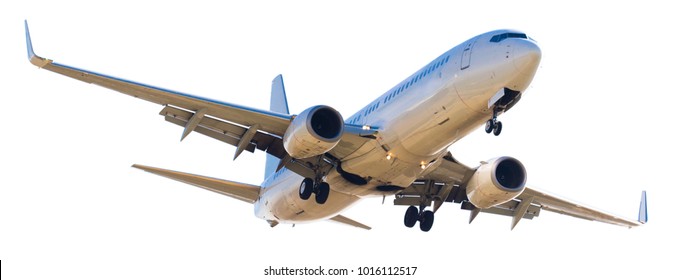 flying modern airplane on isolated white background - Shutterstock ID 1016112517