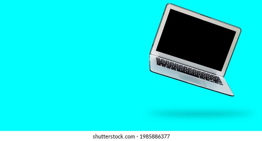 Flying Modern  Laptop With Blank Screen And New Design