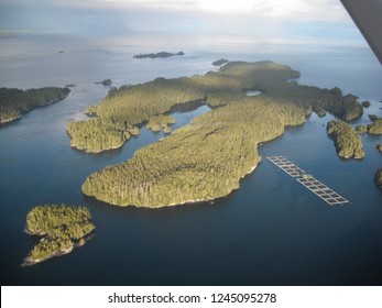 Flying Near A Fish Farm At The Deserters Islands In British Columbia