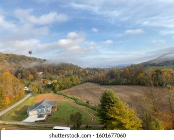 Flying over Asheville, North Carolina. Hot air balloon ride.