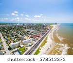 flying over Galveston Sea Wall and Beach 